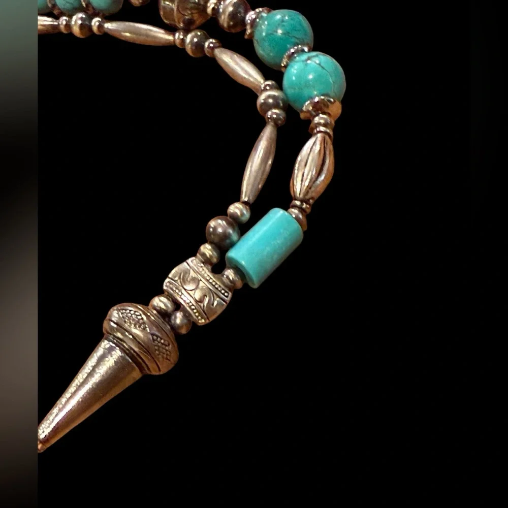 Vintage Sterling Silver Navajo Pearls Turquoise Squash Blossom Necklace - Picture 13 of 15